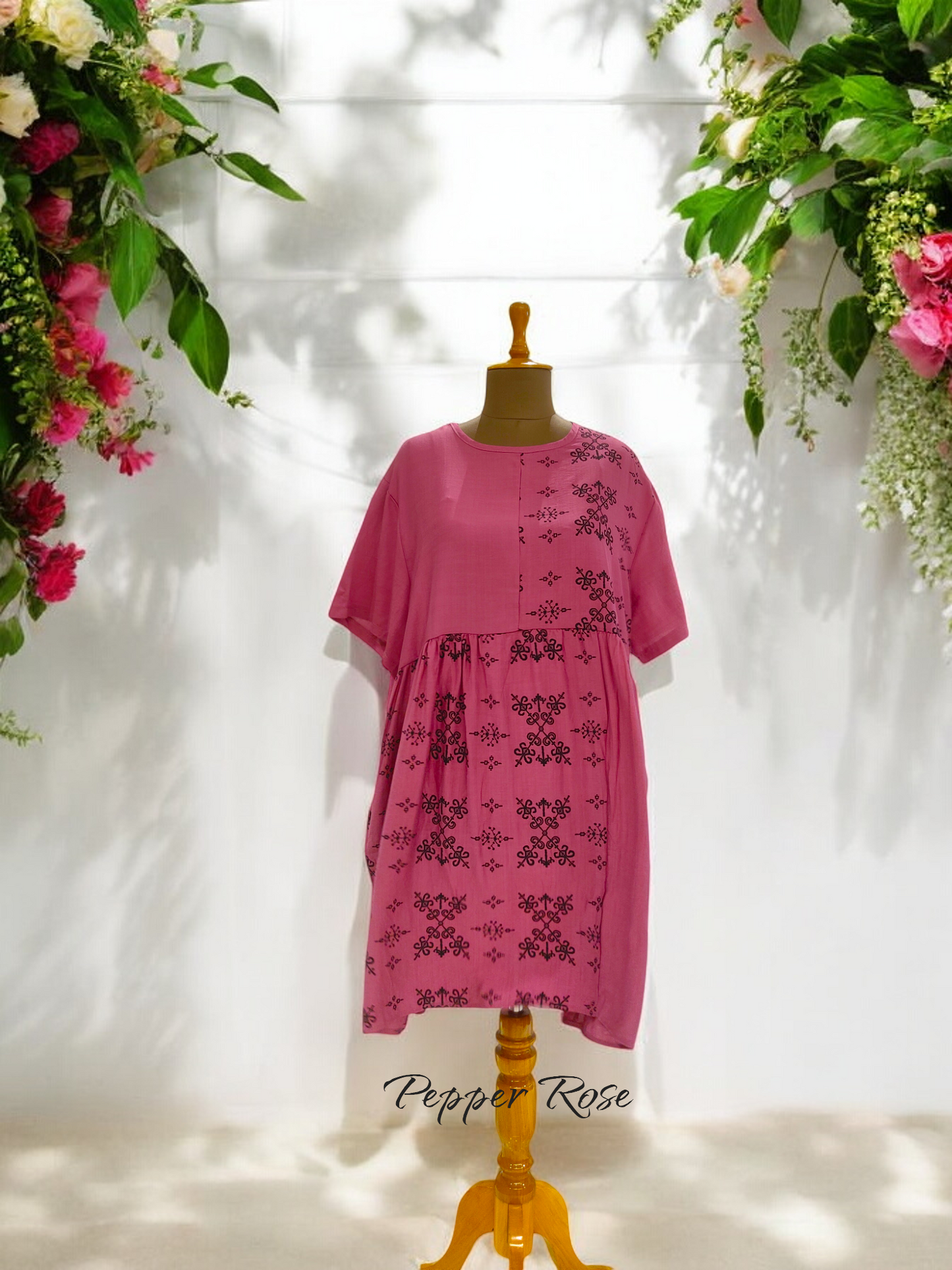 Rivaya Ethnic Motifs Printed top cum dress - Pink