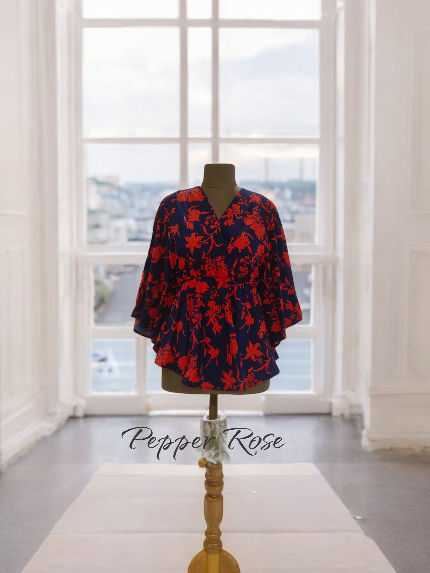 Blossom Bliss Floral delight digital print kaftan - Blue/Red