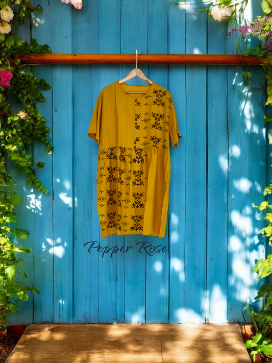 Rivaya Ethnic Motifs Printed top cum dress - Yellow