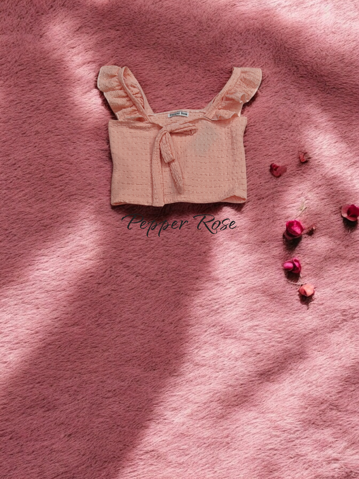 Lara Crop Top with Flutter Sleeves - Peach
