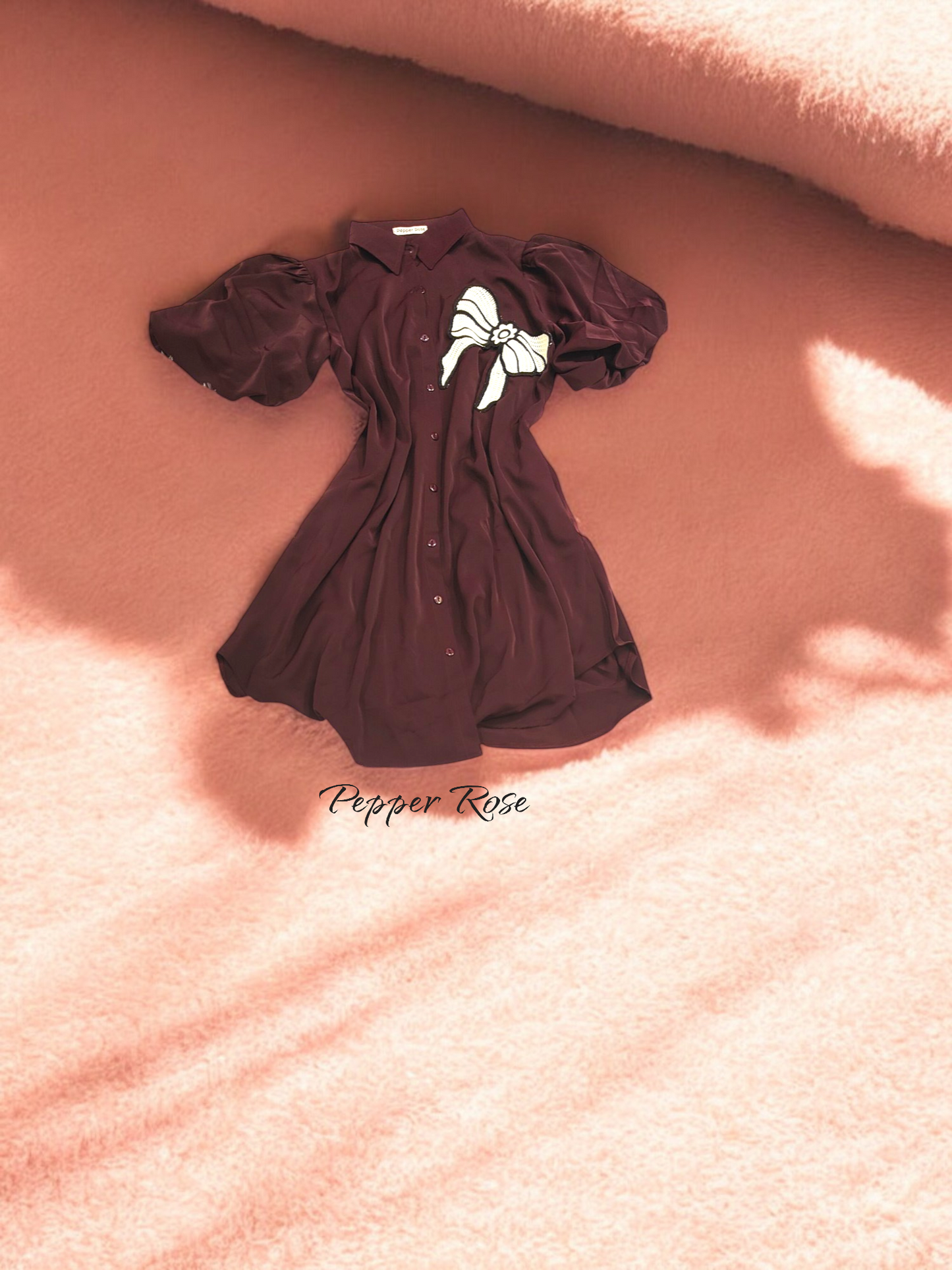 Lia Satin Shirt cum dress - Wine Color
