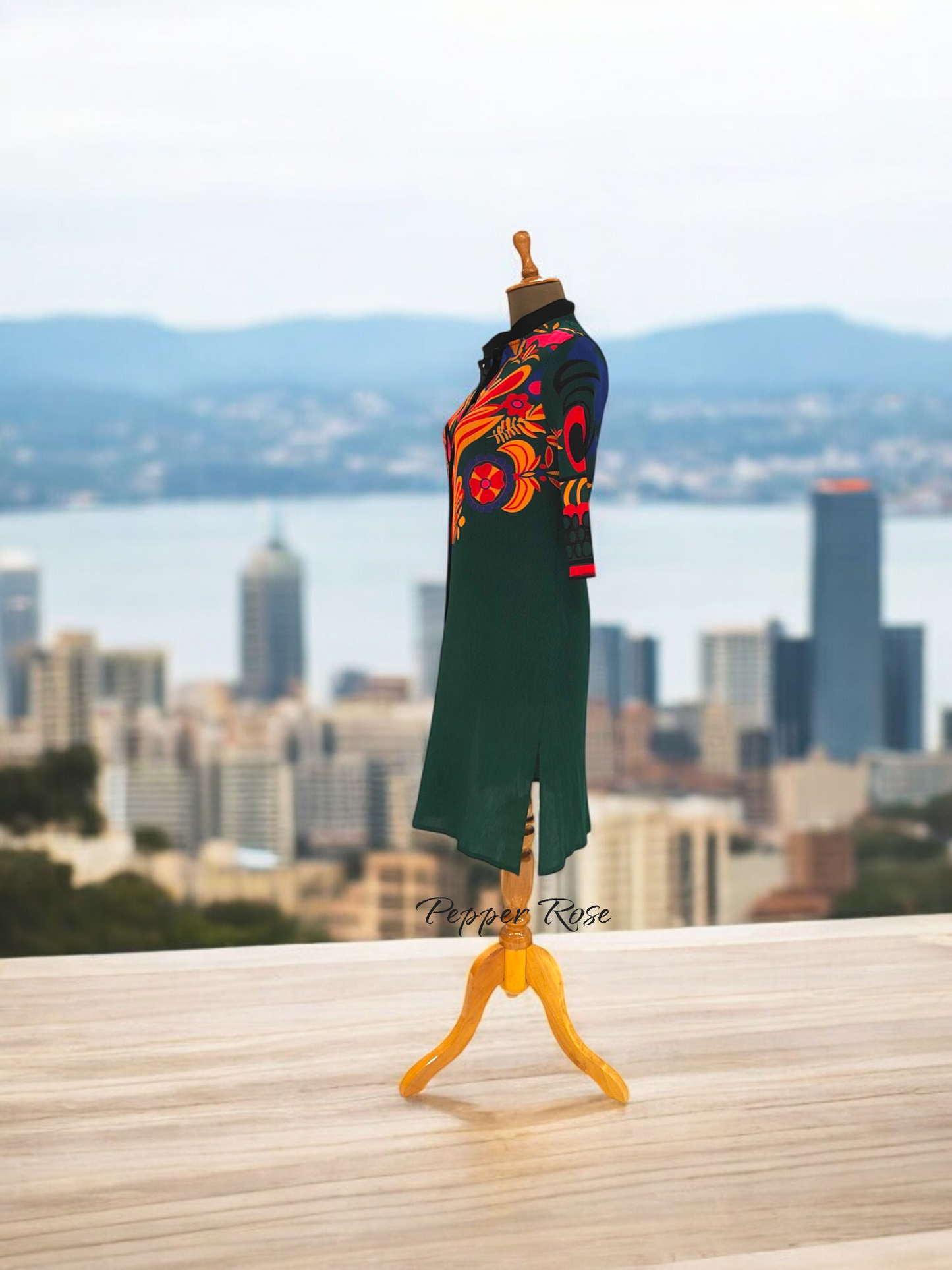 Miyake Pleated Retro Print Dress - Green