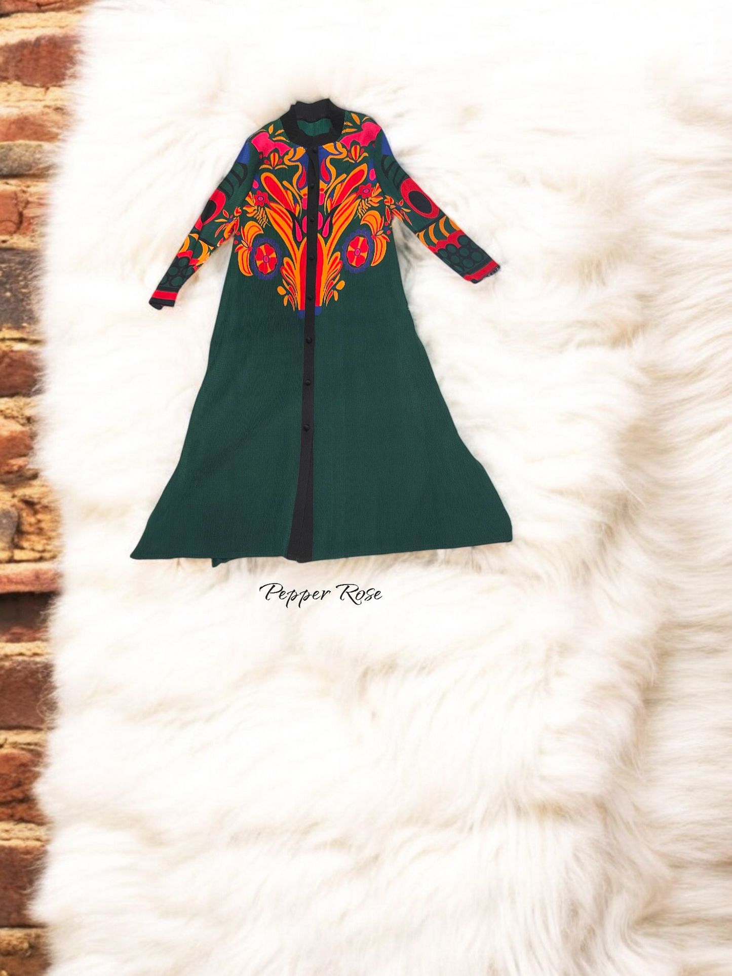 Miyake Pleated Retro Print Dress - Green